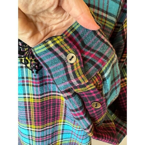 Soft Surroundings Shirt Womens Small Highlands Flannel Fuchsia Plaid Button Down - Picture 9 of 13